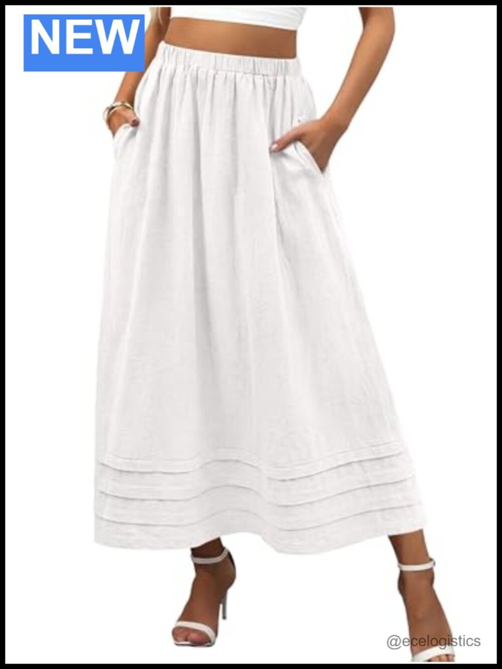 Maxi Skirt 100% Rayon Tiered High Waist Flowy A-Line Casual Summer Long